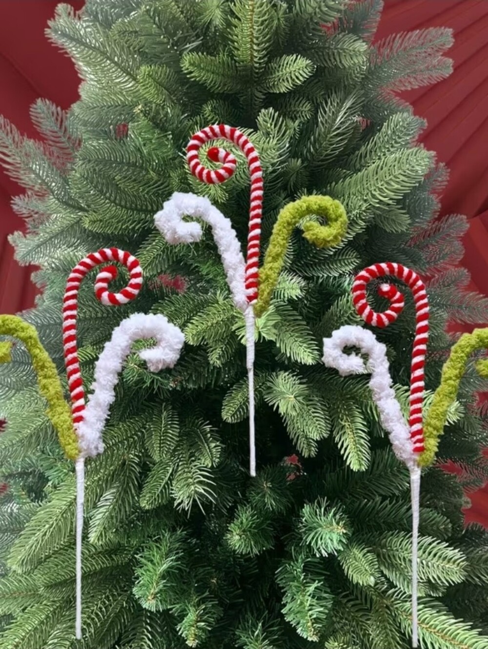 Holiday Candy Cane Swirl Picks - Red, White & Green, EUC